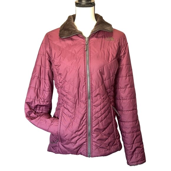 The North Face Womens Reversible Jacket Fleece Lined Full Zip Burgundy/Brown M - Picture 1 of 15